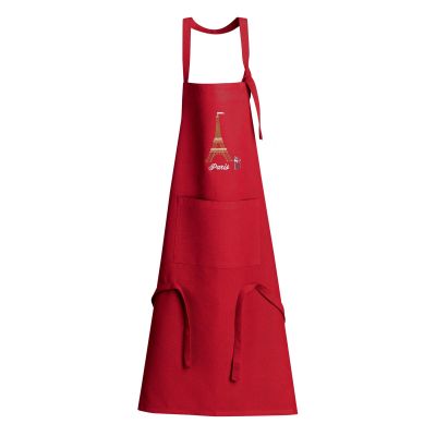 Recycled Apron Eiffel Tower Embroidered Rouge 85 X 72