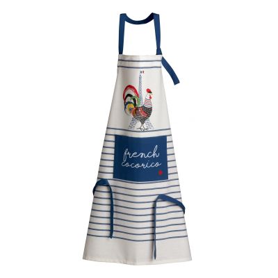 French Cocorico recycled cooking apron Écru/Bleu 85 X 72