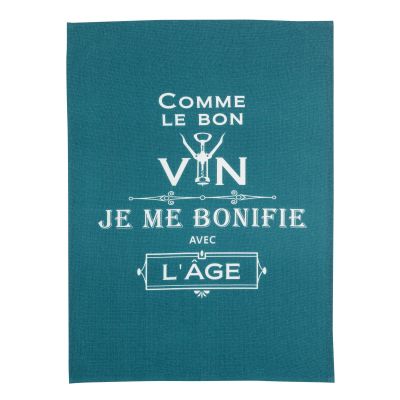 Kitchen Towel Message Comme Le Bon Vin Paon 70 X 50
